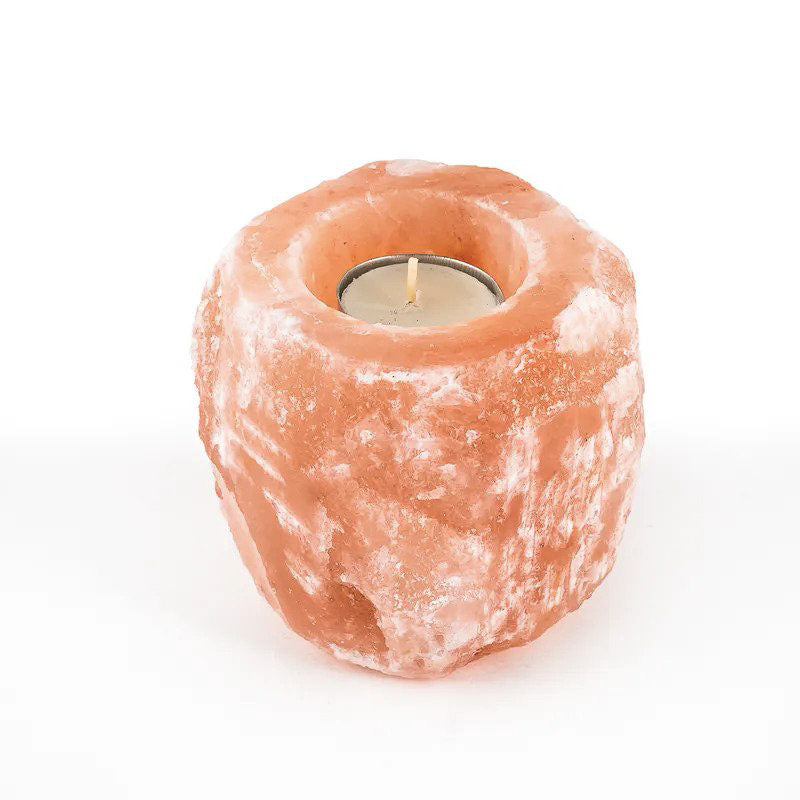 Zoutlamp met DIMMER 2-4kg (inc. 2 gloeilampjes) + 2x Waxinelichthouder GROOT Himalaya Zout - Lamp ca. 20x12cm - Theelichthouders  1-1.5kg