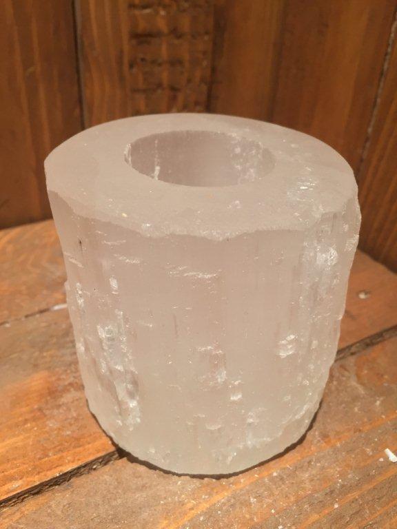 15% Korting - 3 x Theelichthouder Seleniet Rond ca. 850gr 8x8cm