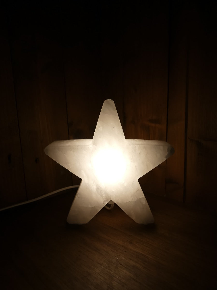 Zoutlamp Ster - Wit - 100% Natuurlijk Himalaya Zout - Extra Lange Kabel 1,8mtr met Led Lampje - ca. 21x7,5x22cm - Energiezuinig 